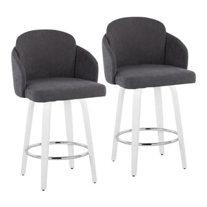 English Elm Fixed-height Swivel Counter Stools with Faux Leather Seats and Chrome Footrest Set of 2 Grey B202S01810