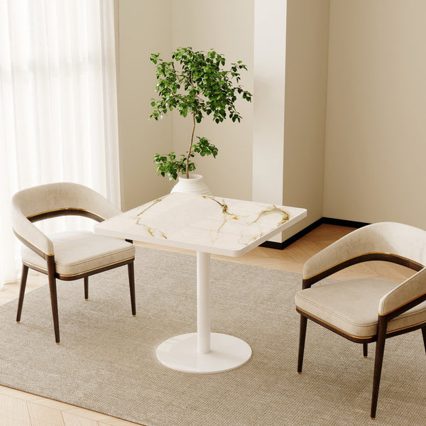 English Elm Square Bistro Pedestal Dining Table Faux Marble Top Tulip Base for Small Spaces White W3316P457299