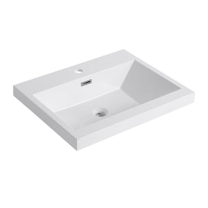 English Elm 24" Gloss White Resin Sink – Durable 24" Bathroom Top-Mount Vanity Basin, Modern Sleek Design W999P225393