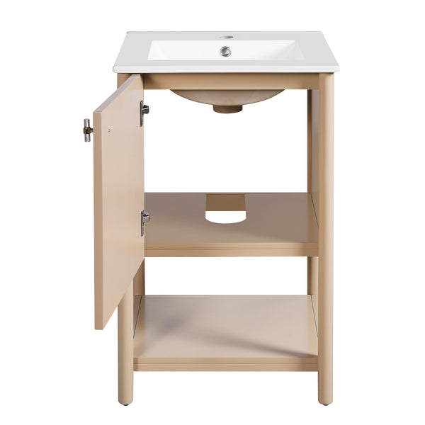English Elm 20-inch French Style Bathroom Vanity with Integrated Ceramic Sink, Carved Accents & Soft-Close Door Cream White N710P330975Y