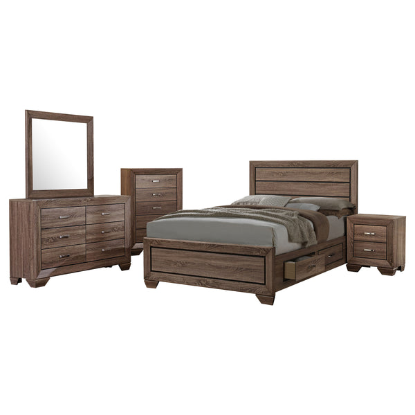 English Elm Carina Queen Bedroom Set Grey Oak Paneled Headboard Nickel Hardware Five Piece Taupe B062S00732