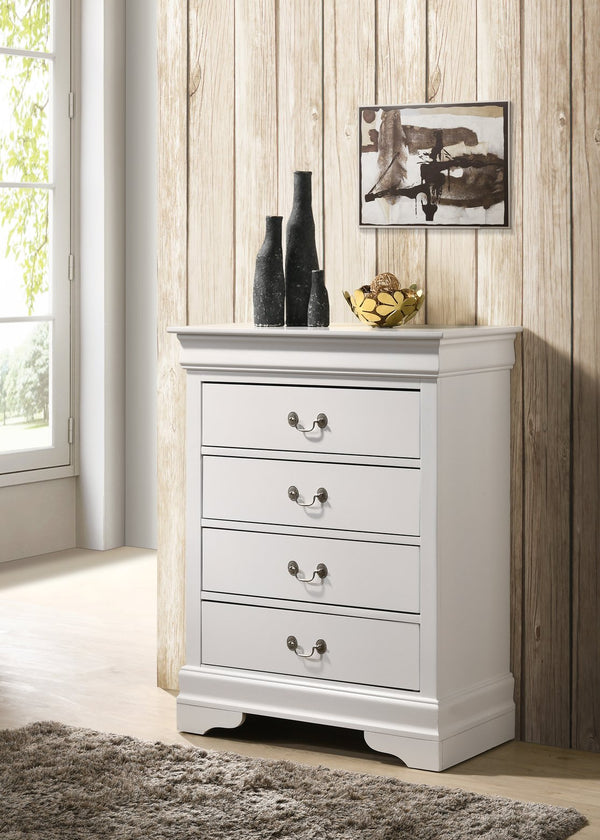 English Elm Louis Louis Phillipe G3160-BC 4 Drawer Chest with Carved Bases Curved Mouldings and Durable Drawers White 22 L x 37 W x 47 H B078108233