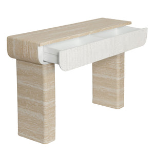 English Elm Entryway Console Table with Fluted Drawers Woodgrain Finish for Hallway or Living Room W3040P428693