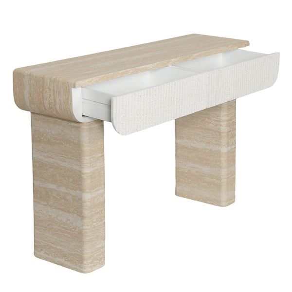 English Elm Entryway Console Table with Fluted Drawers Woodgrain Finish for Hallway or Living Room W3040P428693
