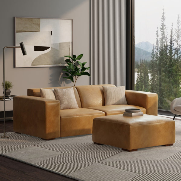 English Elm Rex 2-Seater Sofa & Ottoman Set - Luxurious Brazilian Leather, Ergonomic Comfort, Timeless Style B136P199230-GIGA
