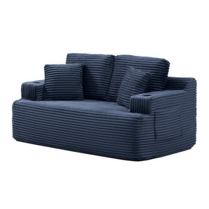 English Elm Boneless Floor Sofa Corduroy Upholstered 5 Seat Low Profile with Cup Holders for Living Room Blue W1117S00433