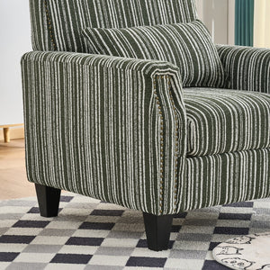 English Elm Modern Striped Upholstered Accent Chair with Arms, Nailhead Trim, Solid Wood Frame and Plush Foam Seating Green W3373P363922