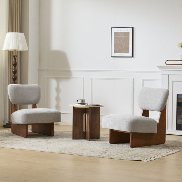 English Elm [set of 2] Beige Polyester Barrel Lounge Chairs with Black Wood Base for Living Room Grey,Walnut N767P373046L