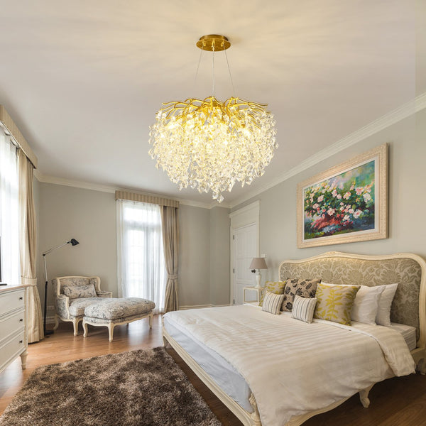 English Elm Modern Crystal Branch Chandelier Gold Aluminum Adjustable Arms Dining Room Glam W5008P391090