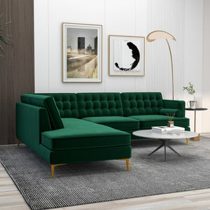 English Elm Ashcroft Furniture - Brooke Green Velvet Left-Facing Sectional Sofa - Stylish, Compact, Comfortable For Living Spaces B183S00014