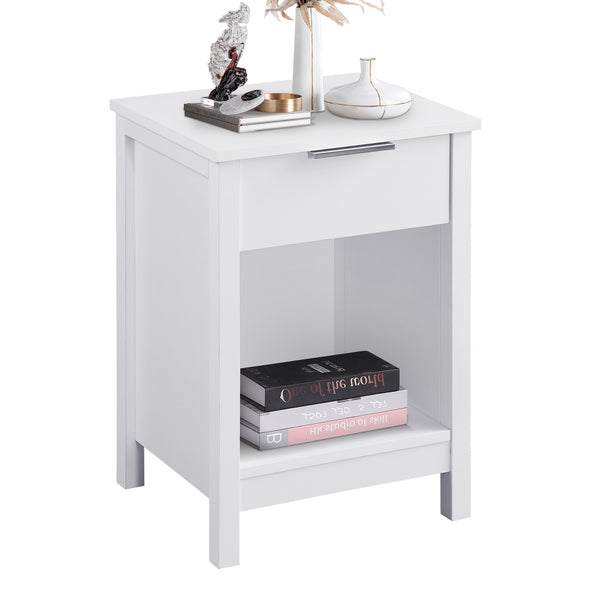 English Elm Nightstand with Drawer | 3-Tier Modern Bedside Table with Hidden Drawer, Open Shelves, Sturdy Build White 26 L x 17 W x 5.1 H W3151P345749