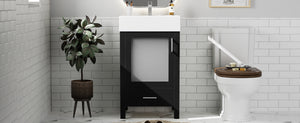 English Elm 20-Inch modern bathroom vanity with ceramic sink, soft-close door and ample storage for small spaces Black WF324691AAB
