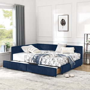 English Elm Full Size Upholstered Tufted Bed Frame With Storage, Dark Blue Velvet Sofa Bed For Stylish Living Rooms W487S00304