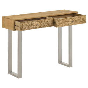 English Elm Harmony Modern Natural & Silver 2-Drawer Console Table with Sled Base, Knob Handles, Warm Wood Charm B062P333444