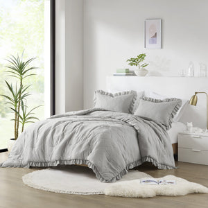 JLA Home Comfort Spaces - Diamond Quilted Ruffle Edge Comforter Set — Oeko-Tex Certified Midweight Softness with Cloud-Like Loft Gray AM10-0190
