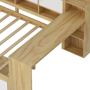 English Elm Wooden L-shape Twin Daybed with Desk Bookshelf and Nine Storage Compartments N733S351668M