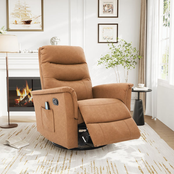 English Elm Manual Recliner Swivel Rocker Boucle Chair with 8-point Massage for Nursery or Living Room Brown N763P363763D