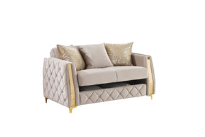 English Elm Lippa Quilted Sleeper Loveseat with Gold Steel Legs Storage and Foam Cushion Seat Taupe B009S02237