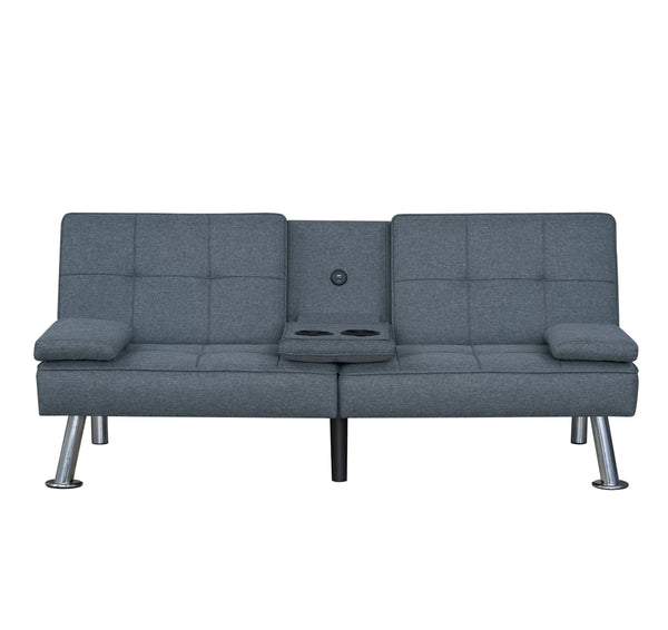 English Elm Modern Tufted Charcoal Futon Sofa Bed with Usb Charging and Built-in Cupholders B011P484416
