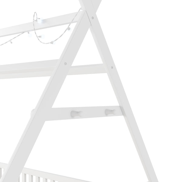 English Elm Twin Montessori Floor Bed House Frame with Led Lighting and Safety Rails for Kids White W2593P440589