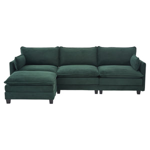 English Elm United We Win Modular Corduroy Sectional with Ottoman Low Profile Living Room Couch Emerald W1568S00257