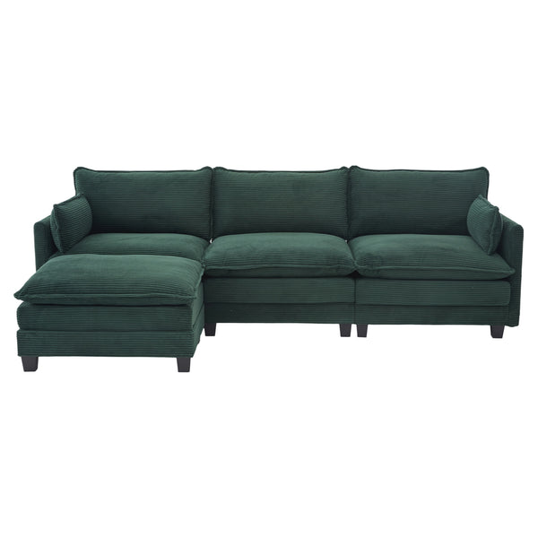 English Elm United We Win Modular Corduroy Sectional with Ottoman Low Profile Living Room Couch Emerald W1568S00257