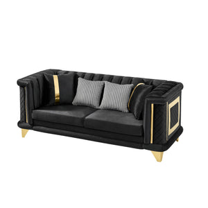 English Elm 89 Inch Italian Velvet Tufted Sofa Gold Steel Trim Victorian Glam Living Room Couch W1191S00051