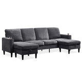 English Elm Chenille Sectional Sofa, U Shaped Sofa Couch With High Density Memory Foam, 4 Seat Comfy Modular Sofa Couch For Living Room, Modern U Shaped Sectional Sofa,U Shaped-Dark Grey