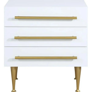 English Elm Modern White Nightstand with Gold Accents and Soft-Close 3 Drawers — Chic Wooden Bedside Table Gold+White 27 L x 21 W x 21 H B011P353750