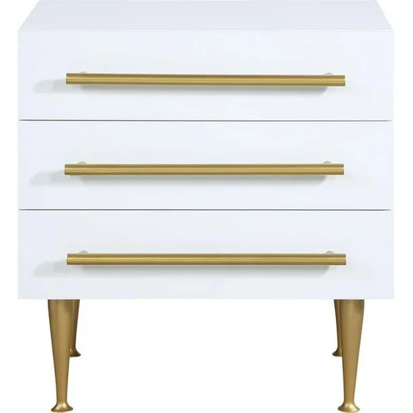 English Elm Modern White Nightstand with Gold Accents and Soft-Close 3 Drawers — Chic Wooden Bedside Table Gold+White 27 L x 21 W x 21 H B011P353750