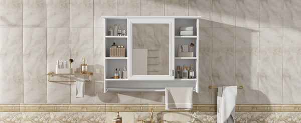 English Elm 3-in-1 Wall Mounted Medicine Cabinet with Soft Close Door Towel Bar and Vanity Mirror White N710P358618K