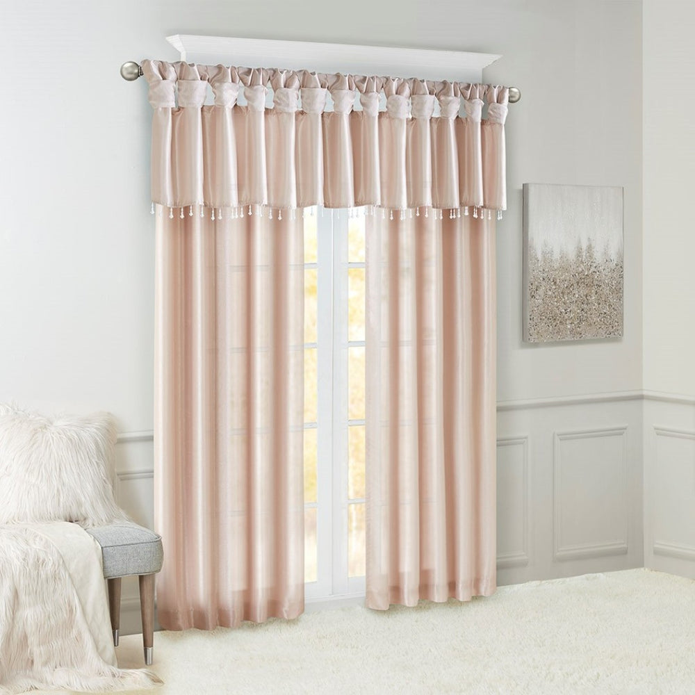 English Elm Twist Tab Lined Faux Silk Window Curtain Panel In Soft Blush - 50X108" For Elegant Décor Upgrade B03598209-GIGA