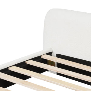 English Elm [cozy White Boucle Platform Bed Low Profile Birch Frame for Modern Bedroom N769P348244A