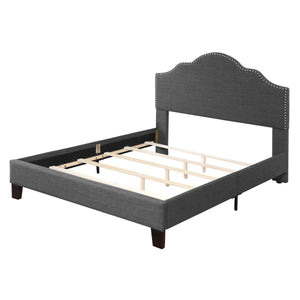 English Elm Gray Camelback Upholstered California King Bed with Nailhead Trim for Master Suite B361P497722