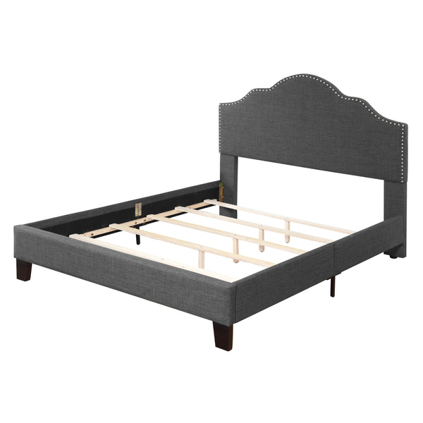 English Elm Gray Camelback Upholstered California King Bed with Nailhead Trim for Master Suite B361P497722