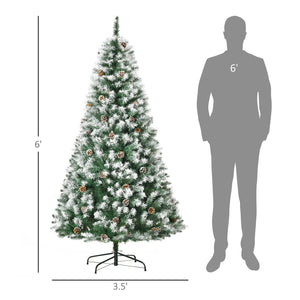 English Elm Homcom 6Ft Snow-Dusted Full Fir Christmas Tree With 800 Lifelike Tips & 61 Pine Cones For Holiday Charm W2225P229779