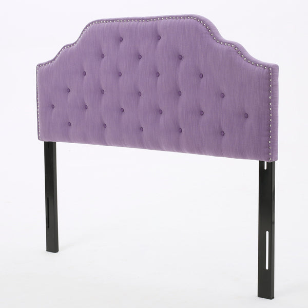 English Elm Tufted Queen Headboard with Nailhead Trim Solid Wood Frame and Adjustable Metal Legs Light Purple 57877.00LPUR