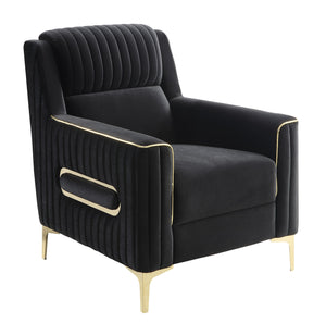 English Elm Ruby 3 Piece Living Room Sofa Set with Gold Steel Legs and Channel Stitch Detail B009S02248