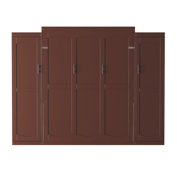 English Elm Full Full Size Murphy Bed with Two Wardrobes and Foldable Platform, Space-Saving Modern Guest Solution Walnut 84.9 L x 12 W x 7 H N733S235596D