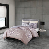 N Natori Sakura Blossom Global Inspired 3 Piece Cotton Sateen Printed Duvet Cover Set NS12-3258 Lilac