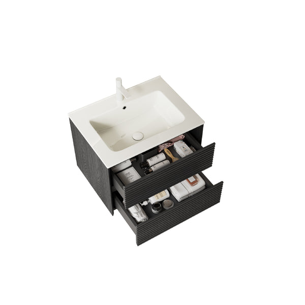 English Elm BRON 24" Wall-Mounted Bathroom Vanity with Ceramic Sink, Dark Oak Plywood, 2 Soft-Close Drawers W2615P248199