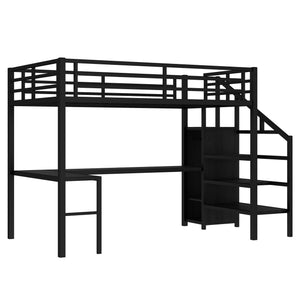 English Elm Full Size Pine Loft Bed House Frame with Slide Bookshelves and Moon Star Rails W1580S00286
