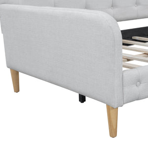 English Elm Twin Upholstered Daybed with Pine Frame and Linen Fabric, Button-Tufted High Sideboard, 79" L Beige N709P266225K