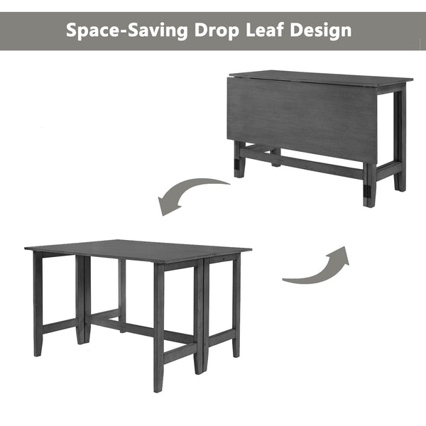 English Elm Topmax Farmhouse Drop Leaf Acacia Veneer Dining Table Seats Four Small Spaces Gray N717P379754E