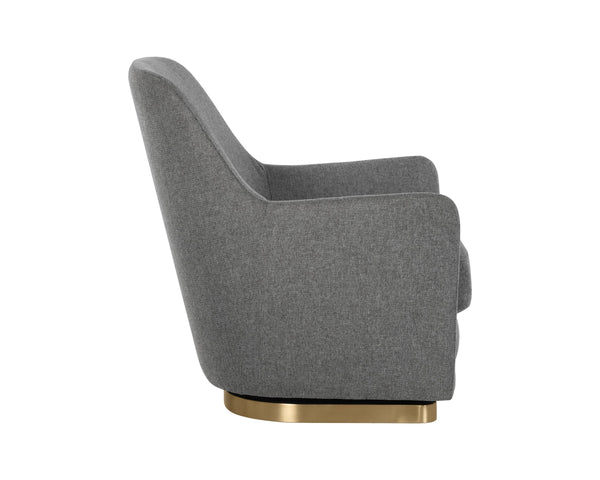 Sunpan Marcela Modern Swivel Lounge Chair in Belfast Koala Grey with Antique Brass Base for Chic Relaxation