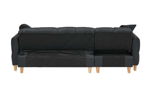 English Elm 86.61 Modern Teddy Fabric Sofa Bed with Storage, Solid Wood Frame, Gold Legs, 500lb Capacity Black W1278S00069