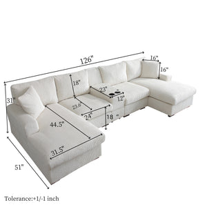 English Elm U Shaped Oversized Sectional Sofa with Double Chaise Console and Memory Foam Cushions W1117S00197