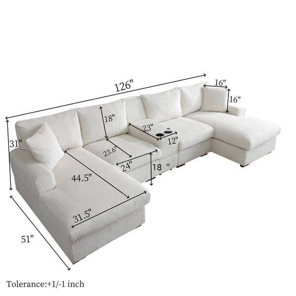 English Elm U Shaped Oversized Sectional Sofa with Double Chaise Console and Memory Foam Cushions W1117S00197