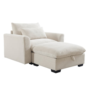 English Elm Beige Modular Corduroy Sofa Couch With Storage Ottoman - Versatile Deep Seating For Modern Spaces W714S00636