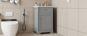English Elm 20" Bathroom Vanity with Ceramic Sink, MDF Construction, Soft-Closing Door, Storage Rack & Shelf Grey N725P218017E